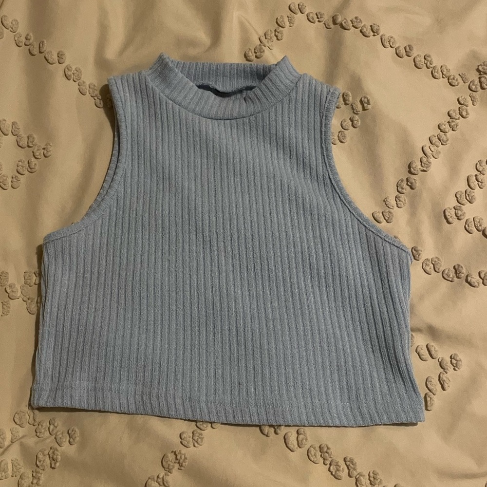Blue turtle neck crop top